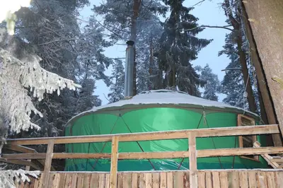 a igloo in the snow in a forest at Yurtos in Gaugariai