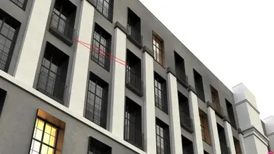 a red line on the side of a building at Stylish Black and White loft in Kaunas