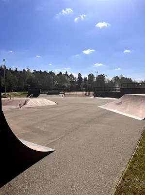 a skate park with several ramps and rampsktop at Amazing Riverside home/Kayaks&Sauna/Grill&Garden in Pabradė