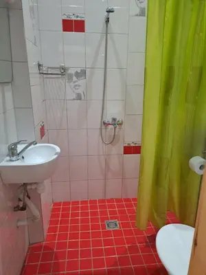 a bathroom with a sink and a shower at Spacy apartment in Kaunas center in Kaunas