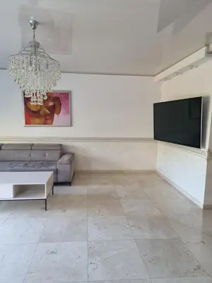 a living room with a couch and a flat screen tv at Druskininkai Algida in Druskininkai