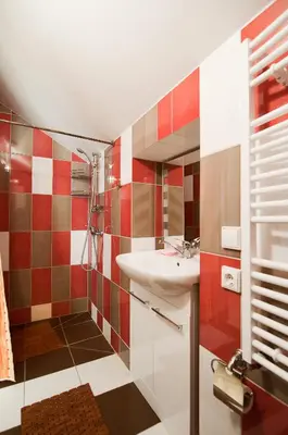 a bathroom with a sink and a shower at Abariaus Apartamentai in Druskininkai