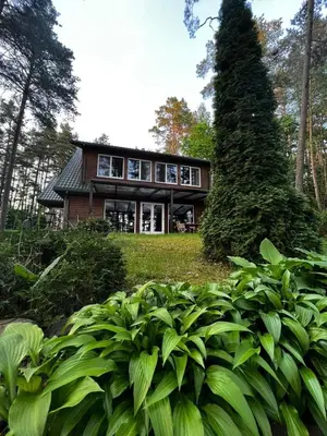 a house in the middle of a forest at Villa Green in Molėtai