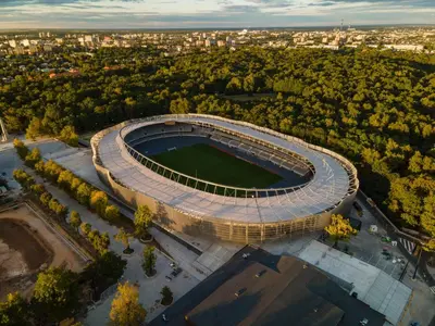 an overhead view of a soccer stadium at Picturesque Old Town Apartment with Charming Balcony in Kaunas