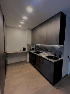 a kitchen with a sink and a counter top at J.Kairiūkščio apartamentai in Vilnius