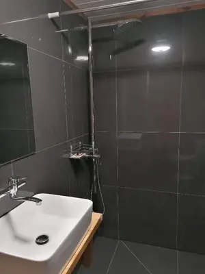 a bathroom with a sink and a shower at Jono Trobele in Druskininkai