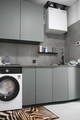 a kitchen with a washing machine and a sink at Koala rest house in Druskininkai