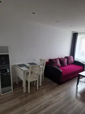 a living room with a couch and a table at VYTAUTO 3 apartment in Ukmergė