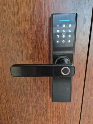 a black door handle with a cell phone in it at VYTAUTO 3 apartment in Ukmergė