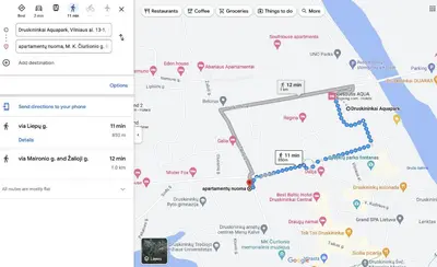 a screenshot of a cell phone with a map at Stilingi šaulio skulptūros apartamentai in Druskininkai