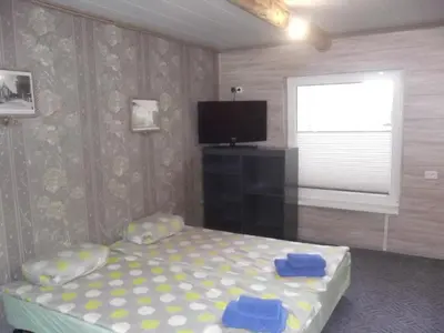 a bedroom with a bed and a tv and a window at Nakvynė Rokiškyje in Rokiškis