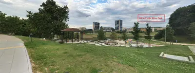 a park with a sign that reads im in the park at Nordic Studio In Prime Vilnius Location in Vilnius