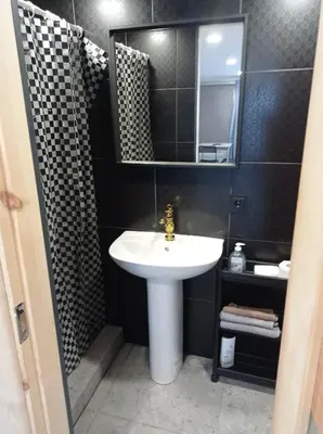 a bathroom with a white sink and a mirror at Comfort Akacija Hotel in Vilnius