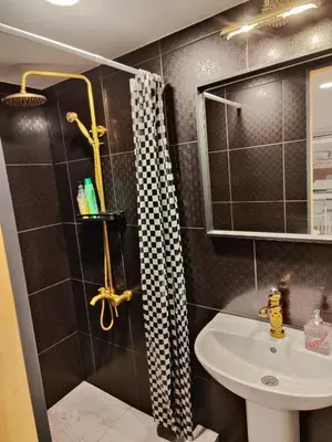 a bathroom with a sink and a shower at Comfort Akacija Hotel in Vilnius