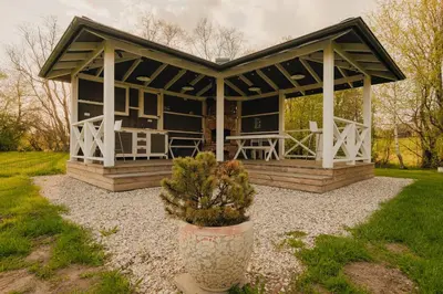 a black and white house with a porch and a plant at Gandro lizdas in Lekėčiai