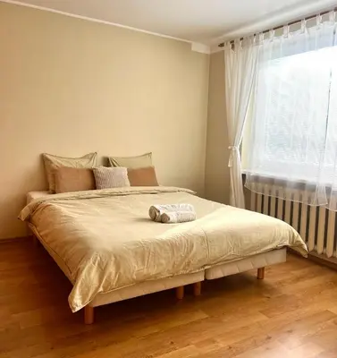 a bedroom with a large bed with a window at Lakeview Retreat in Vievis in Vievis