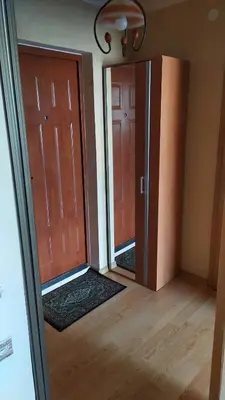 a room with two doors and a mirror at Visaginas Taikos 84 in Visaginas