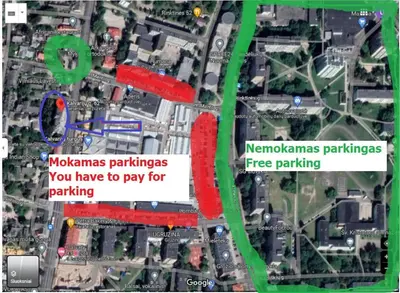 a map of a park with red markings at Fun and chill patalpu ir pirties nuoma in Vilnius