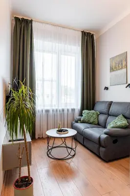 a living room with a couch and a table at Juozapaviciaus apartment in Kaunas