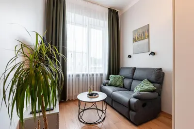 a living room with a couch and a table at Juozapaviciaus apartment in Kaunas