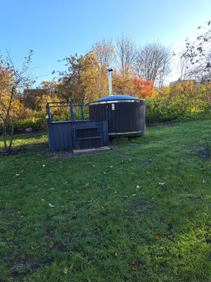a gazebo in a grassy yard with two benches at Vasarnamis Zarasuose - Vyšnia in Zarasai