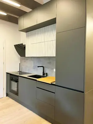 a kitchen with a sink and a stove at NERIS Apartments in Vilnius