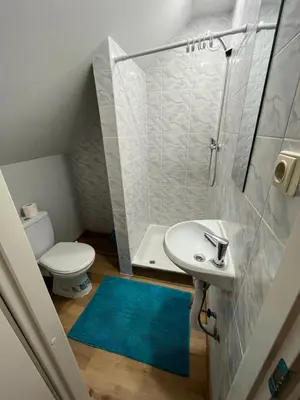 a small bathroom with a sink and a toilet at Naisiai-2 in Naisiai