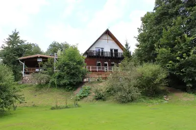 a house on top of a hill with trees at Neries Vila in Liucionys