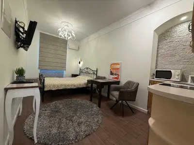 a room with a bedroom with a bed and a sink at Vilnius Symphony Apartments in Vilnius