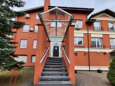 a staircase in front of a building with a building at Perlos Apartamentai 3 in Birštonas