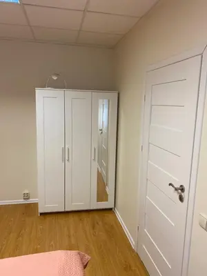 a room with a white closet and a door at Perlos Apartamentai 3 in Birštonas