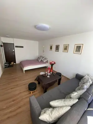 a living room with a couch and a table at Nice place to stay close to city in Kaunas