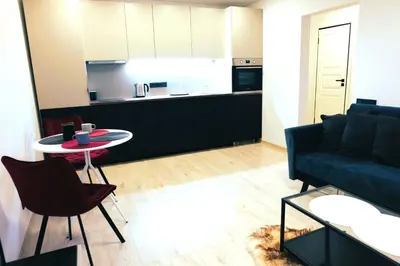 a living room with a couch and a table at Jaukus Koko butas 1 aukšte in Kaunas