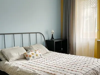a bed with two pillows on it in a bedroom at Cozy city center apartment in Visaginas