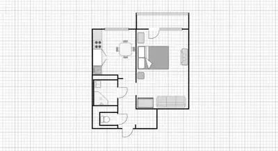 a black and white floor plan of a bathroom at Cozy city center apartment in Visaginas