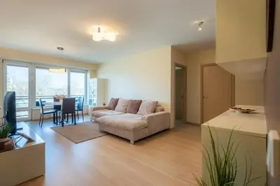 a living room with a couch and a table at Aqua House in Druskininkai