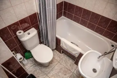 a bathroom with a toilet and a sink and a tub at Vilnius Centre Flat in Vilnius
