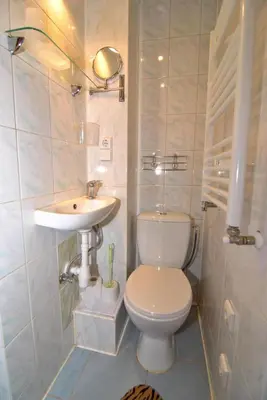 a bathroom with a white toilet and a sink at Poilsis prie Dineikos parko in Druskininkai
