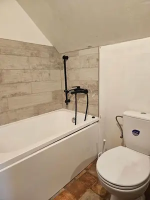 a bathroom with a toilet and a bath tub at Jeruzale Park view in Vilnius