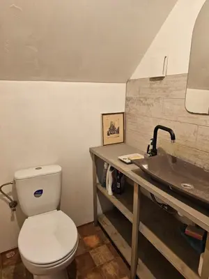 a bathroom with a toilet and a sink at Jeruzale Park view in Vilnius