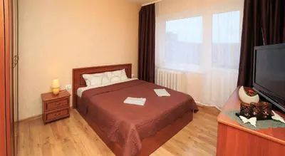a hotel room with a bed and a television at Musninkų apartment near Akropolis in Vilnius