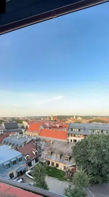 an aerial view of a city with buildings at Apartments in the old town with an impressive view in Vilnius