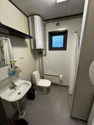 a small bathroom with a toilet and a sink at Dvaro namai in Norgėlai