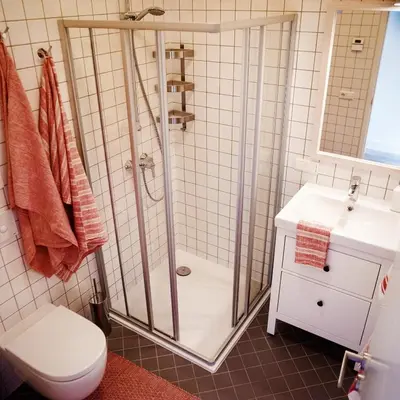 a bathroom with a shower and a toilet and a sink at Domi Lini in Druskininkai