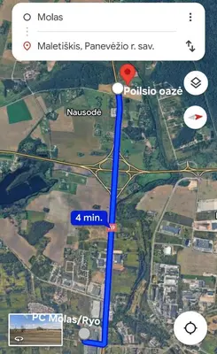 a screenshot of a google map with a red dot at Poilsio oazė in Vynupė