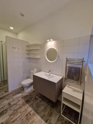 a bathroom with a sink and a toilet at IG House in Druskininkai