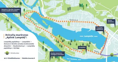 a map of a trail with red circles at Lampėdis in Kaunas