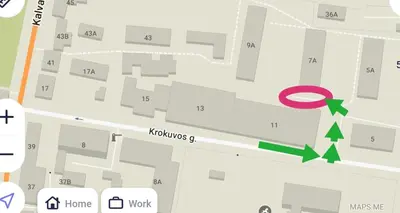a map with a green arrow pointing to the house of worship at LuxCosy72m SelfCheckIn Huge2roms 9minOTown FreeParking in Vilnius