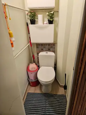 a small bathroom with a toilet and a rug at HOME20GEDV in Vilnius