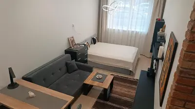 a living room with a couch and a bed at L studio in Kaunas
